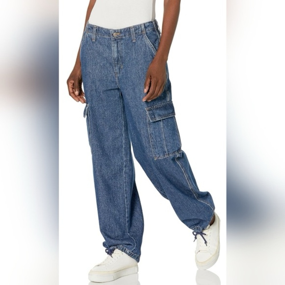 Levis 94 Baggy cotton cinch Jeans Womens Blue Denim Cargo Pockets Size 23